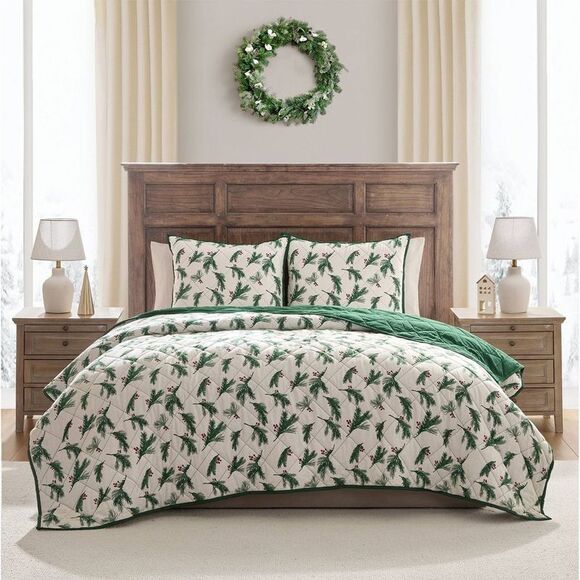Hallmark Other - Hallmark King Flannel Greenery Print Quilt Set